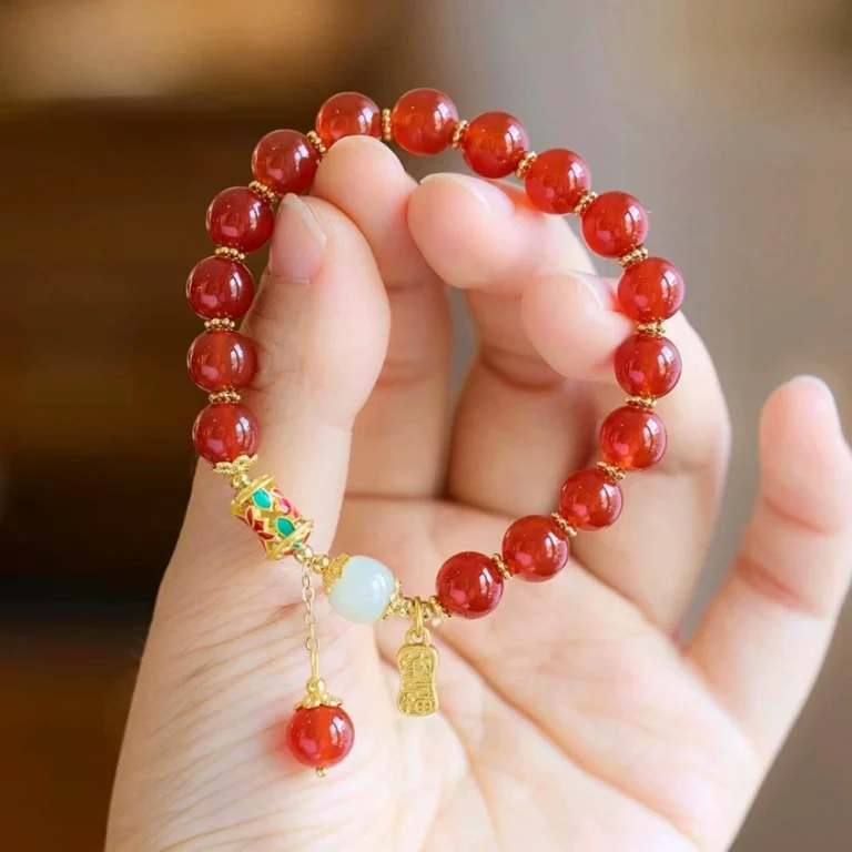 an amage of Natural Red Agate Jade Bracelet